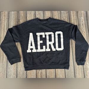 Aeropostale Large Short Crewneck Sweatshirt Black/White Spellout